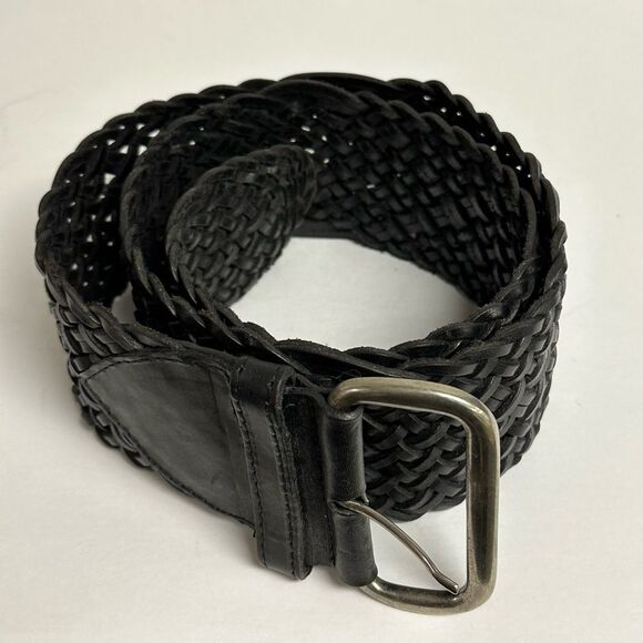Ellen Tracy Big Braided Black Belt Size L Genuine Leather Made in Turkey